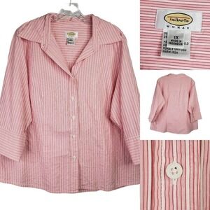 Talbots Women's Plus 1X Pink Striped Long Sleeve Button Up Shirt Collared